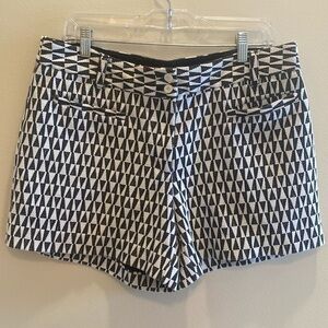 Anthropologie Cartonnier Jacquard black white geometric dress shorts size 14